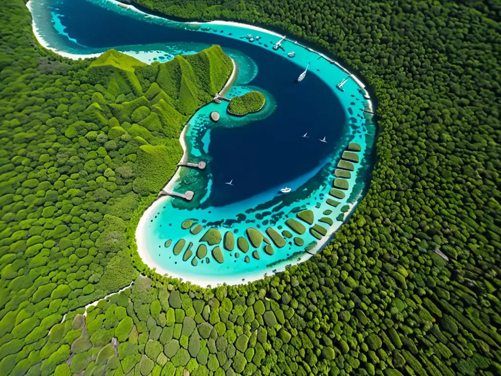 Vista aérea impresionante de la exuberante naturaleza de las islas polinesias, con modelos exitosos de gestión territorial indígena