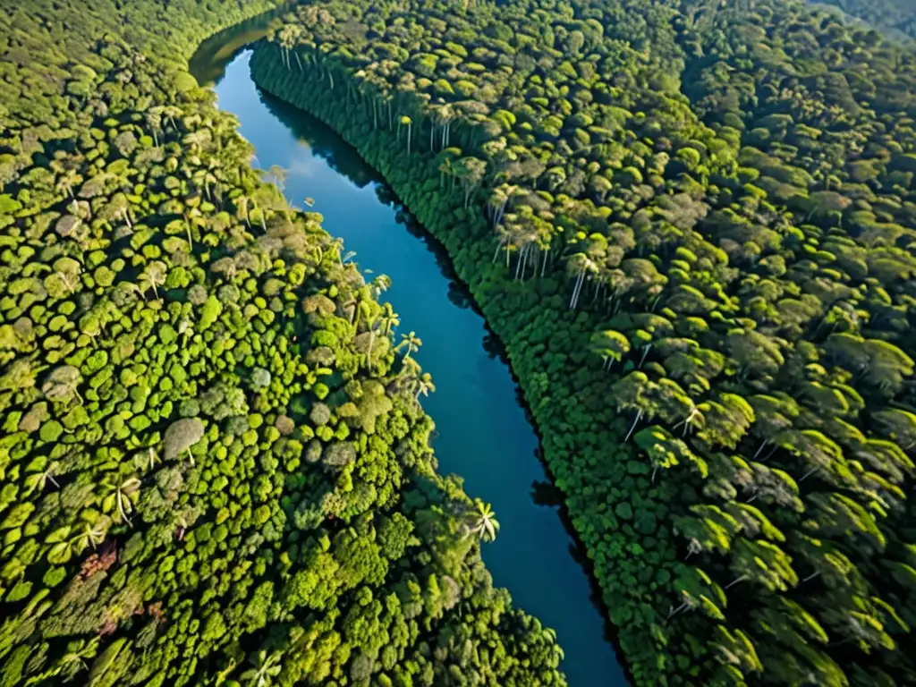 Vista aérea impresionante de un exuberante dosel de selva, con la vegetación verde vibrante extendiéndose hasta donde alcanza la vista