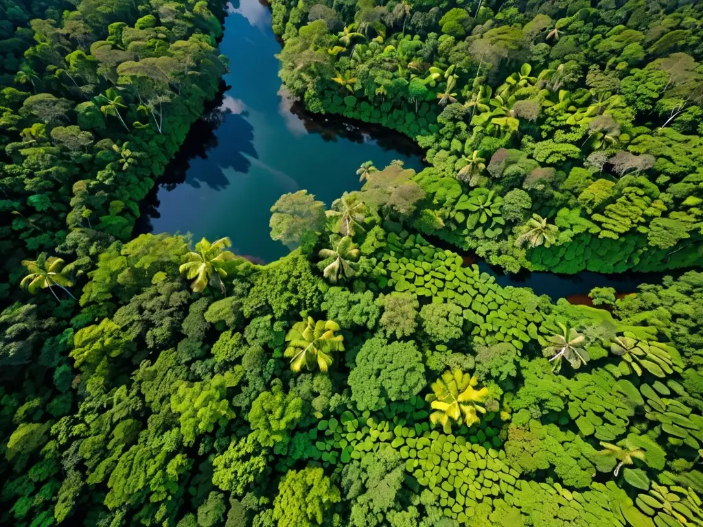 Vista aérea impresionante de un exuberante bosque lluvioso con una diversa gama de vegetación