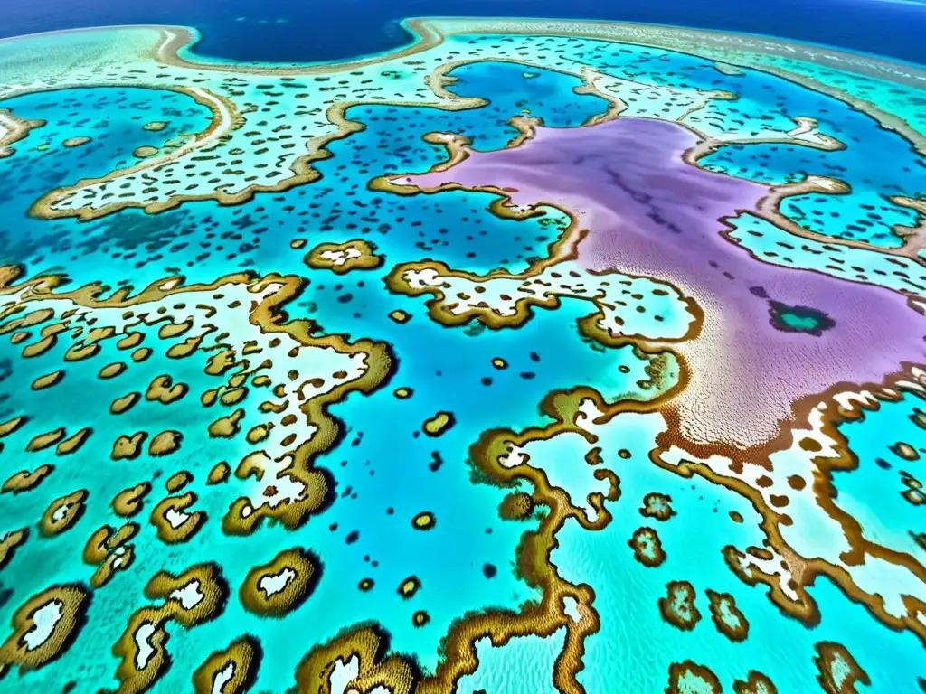 Vista aérea impresionante del Gran Arrecife de Coral en Australia, reflejando la belleza natural y la importancia de las políticas ambientales clave en Oceanía