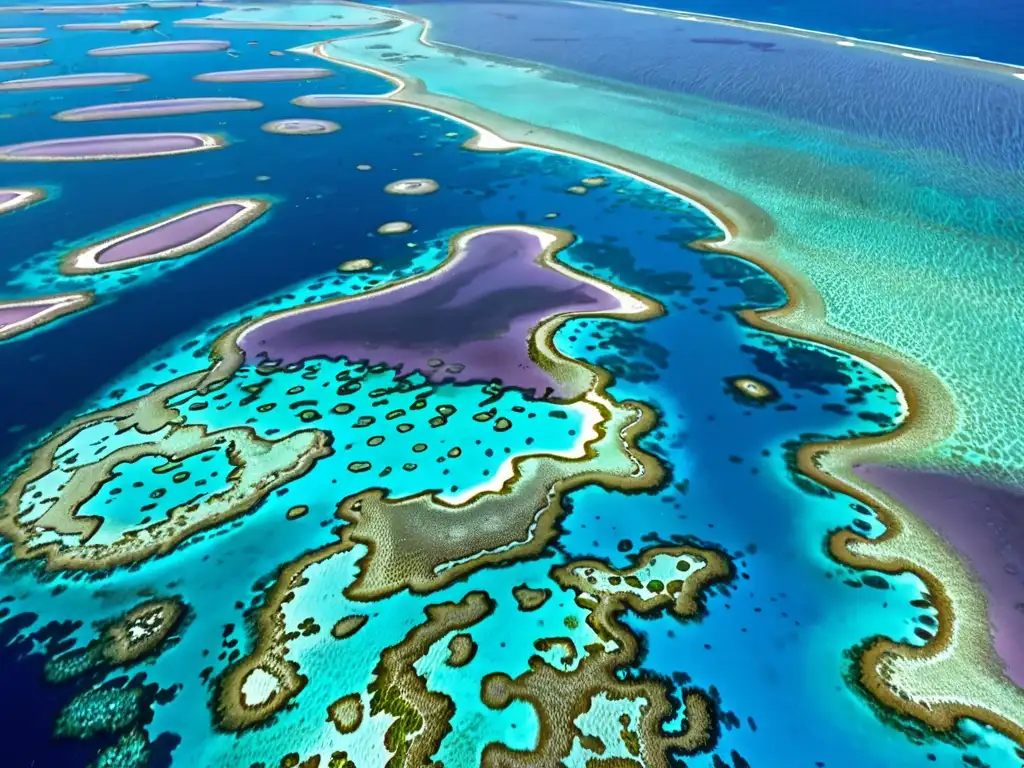 Vista aérea impresionante de un océano cristalino con arrecifes de coral