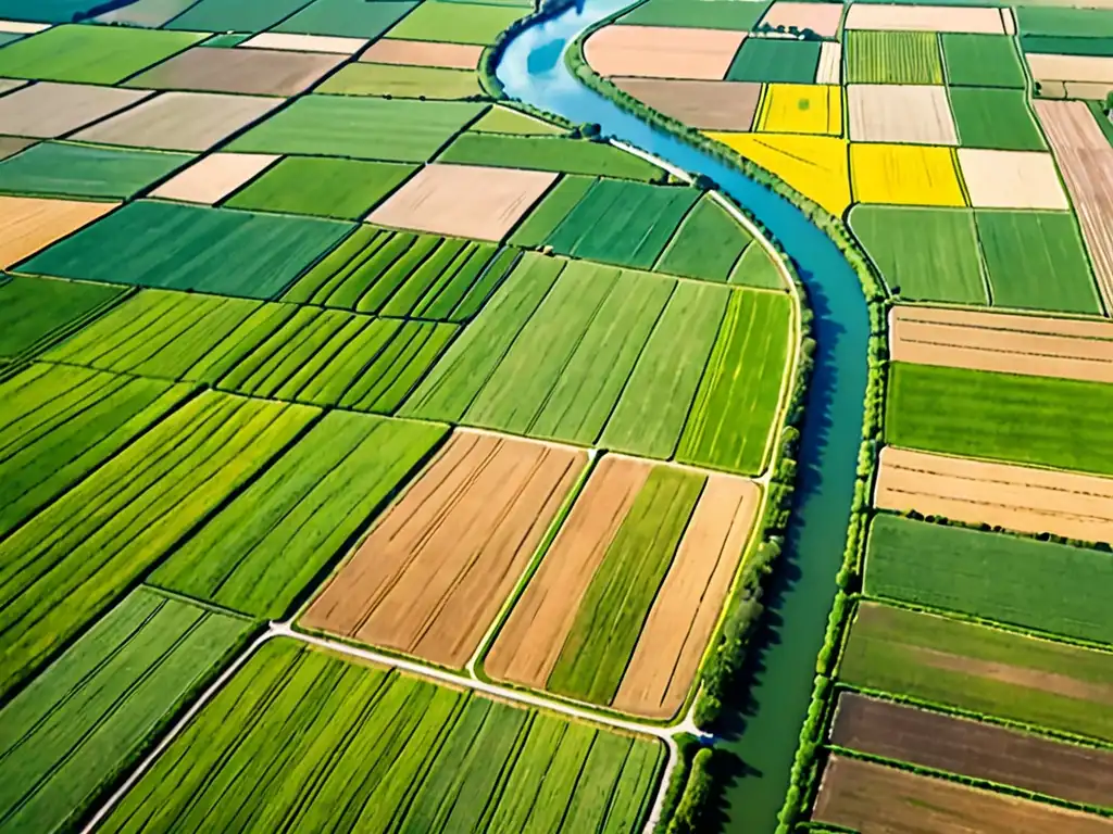 Vista aérea impresionante de un paisaje agrícola verde exuberante con cultivos en filas