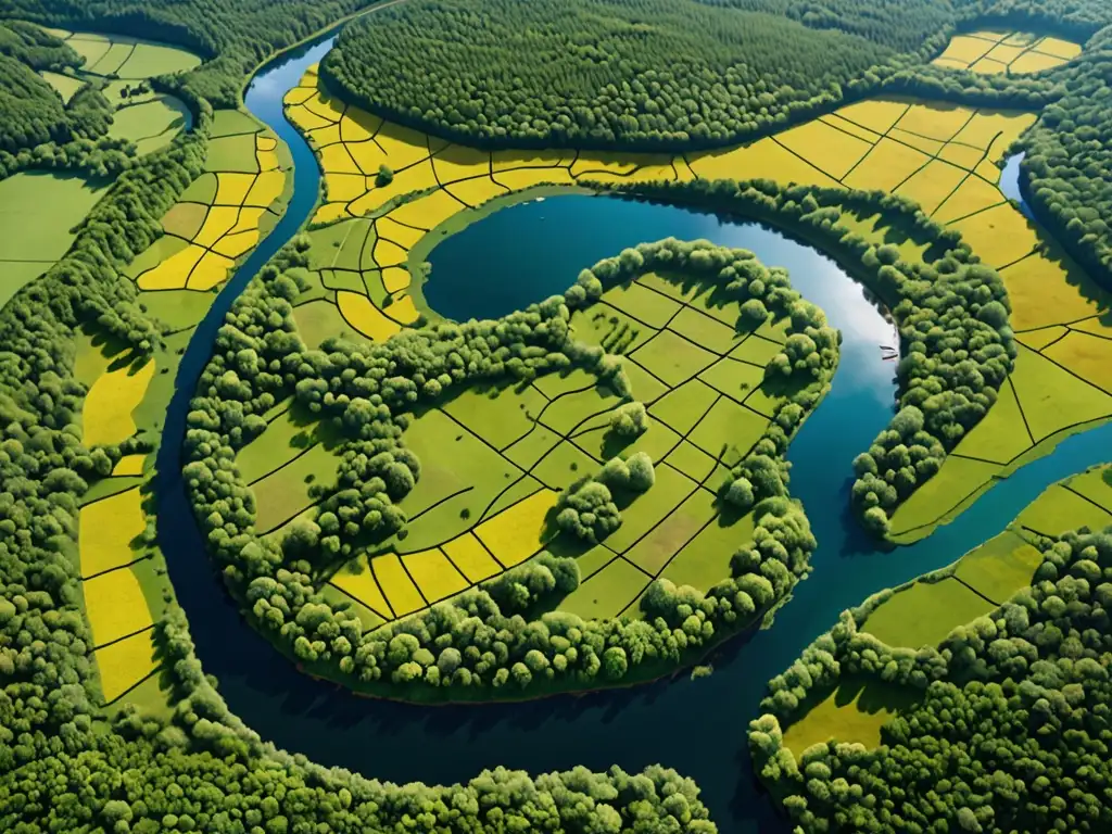 Vista aérea impresionante de la Red Natura 2000, con diversa vida silvestre y ecosistemas prósperos