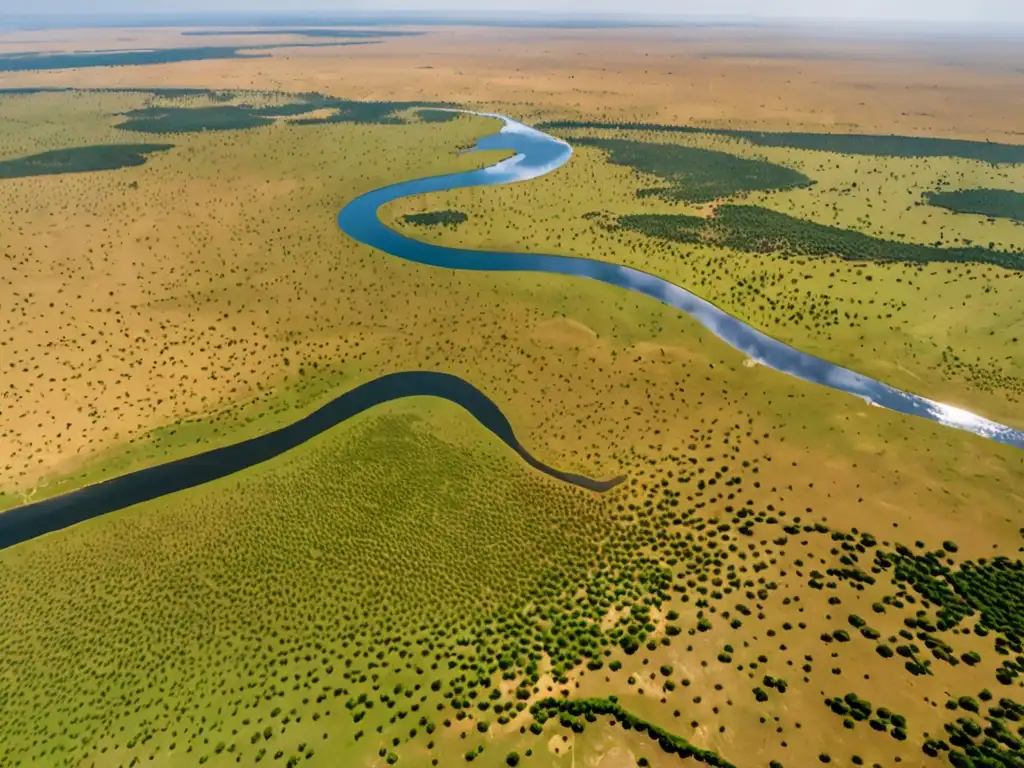 Vista aérea de la impresionante sabana africana con un destacado parque nacional