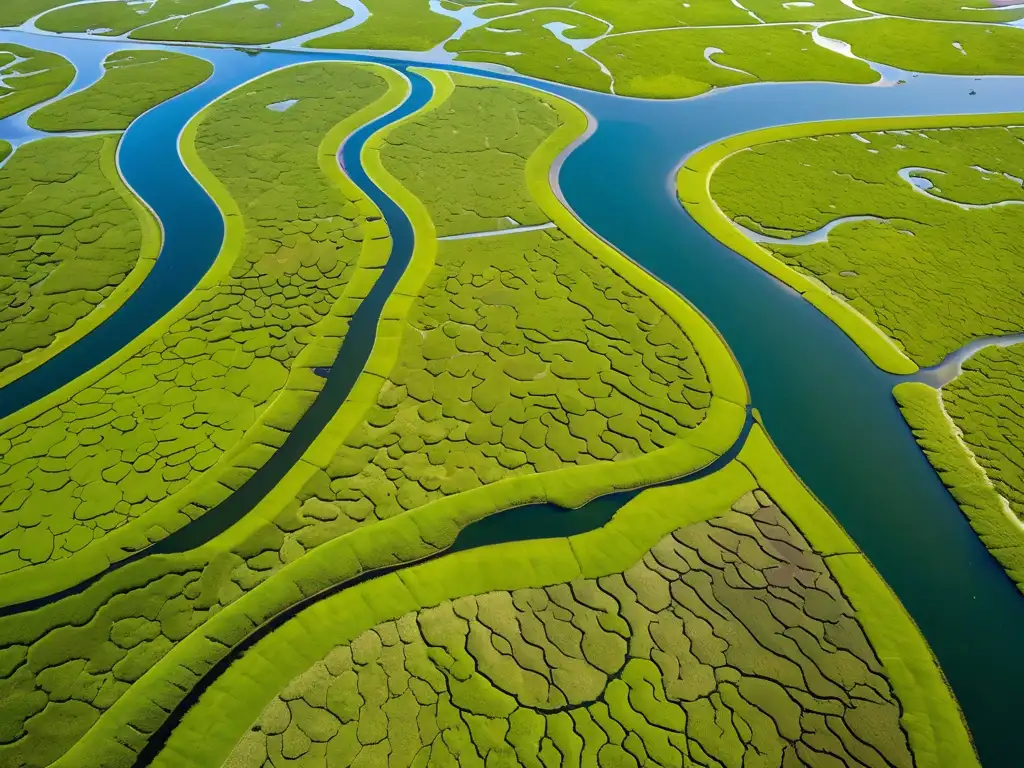 Vista aérea impresionante de un vasto humedal en América, resaltando la importancia de protección de los humedales y su belleza natural