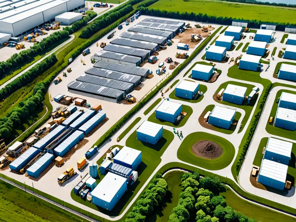 Complejo industrial con gestión de residuos sostenible Vista aérea de instalación industrial con gestión legal de residuos corporativos y enfoque en sostenibilidad ambiental