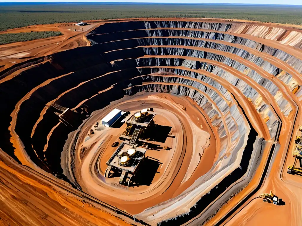 Vista aérea de una mina a cielo abierto en el interior de Australia, destacando la legislación ambiental en la minería de Oceanía