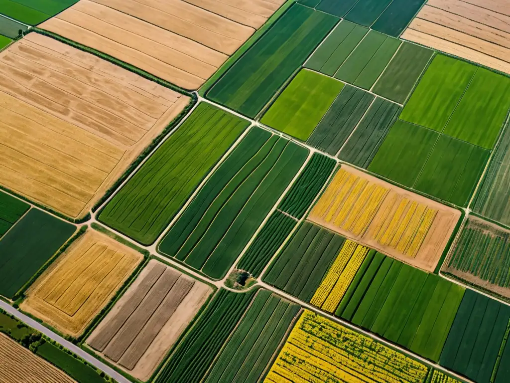 Patrones agrícolas: un paisaje impresionante Vista aérea de paisaje agrícola con soluciones sostenibles para emisiones agrícolas