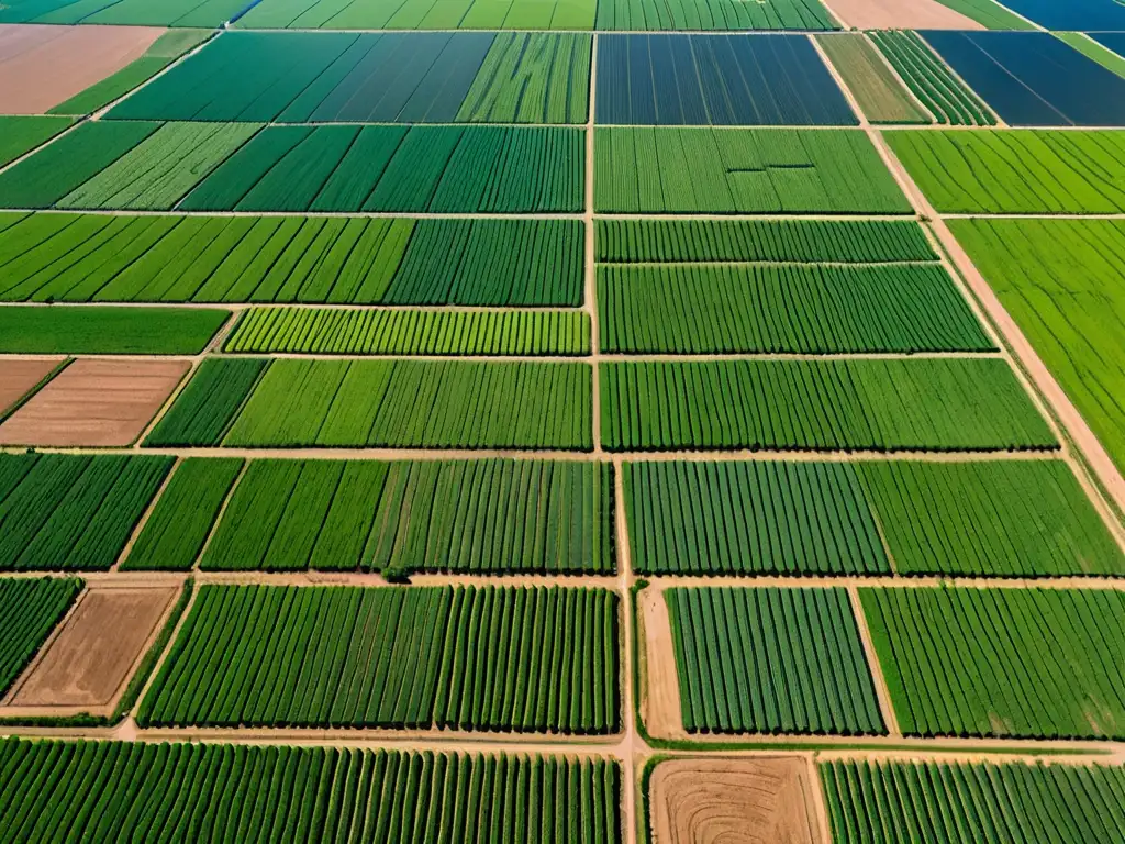 Vista aérea panorámica de campos verdes y tecnología limpia en la agricultura de Estados Unidos