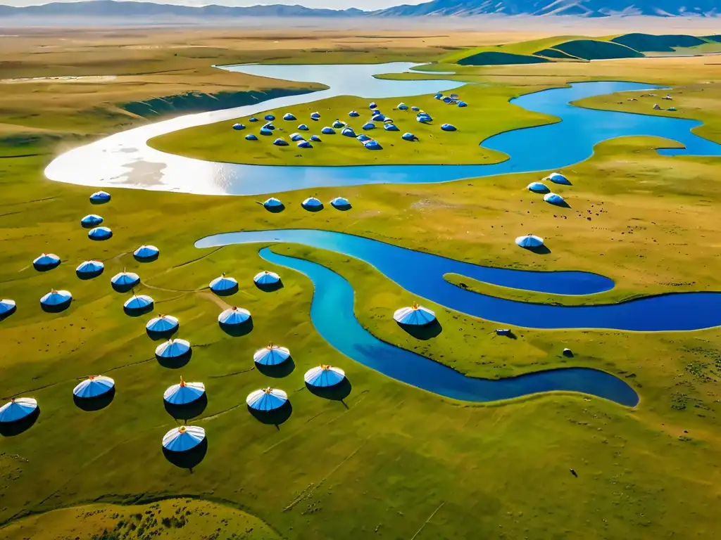 Vista aérea de pastizales de Mongolia, mostrando su belleza natural y su importancia ecológica para el desarrollo sostenible