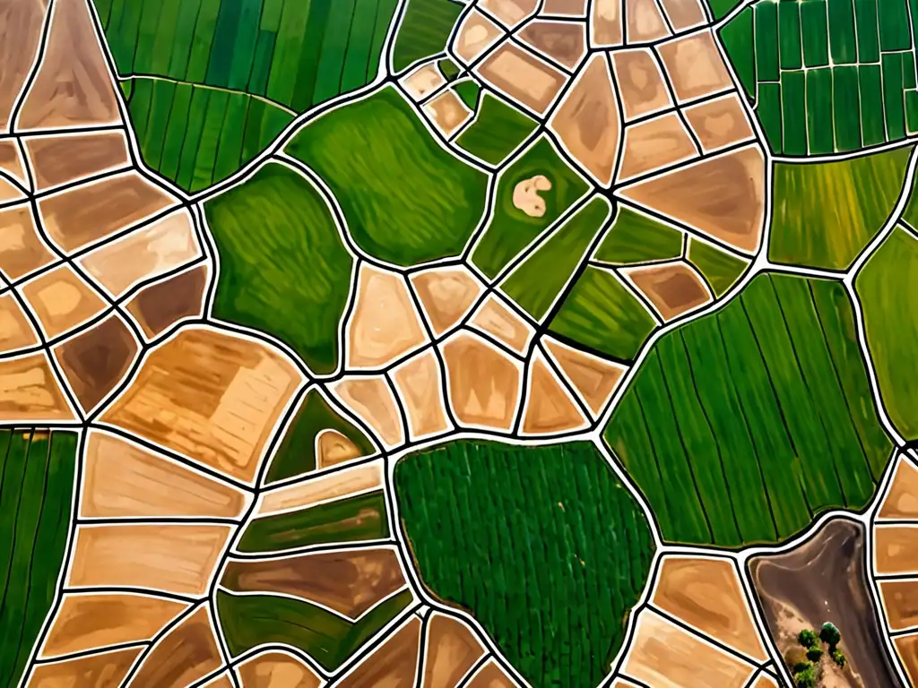 Vista aérea de tierras agrícolas, antes fértiles y ahora áridas debido a la agricultura insostenible