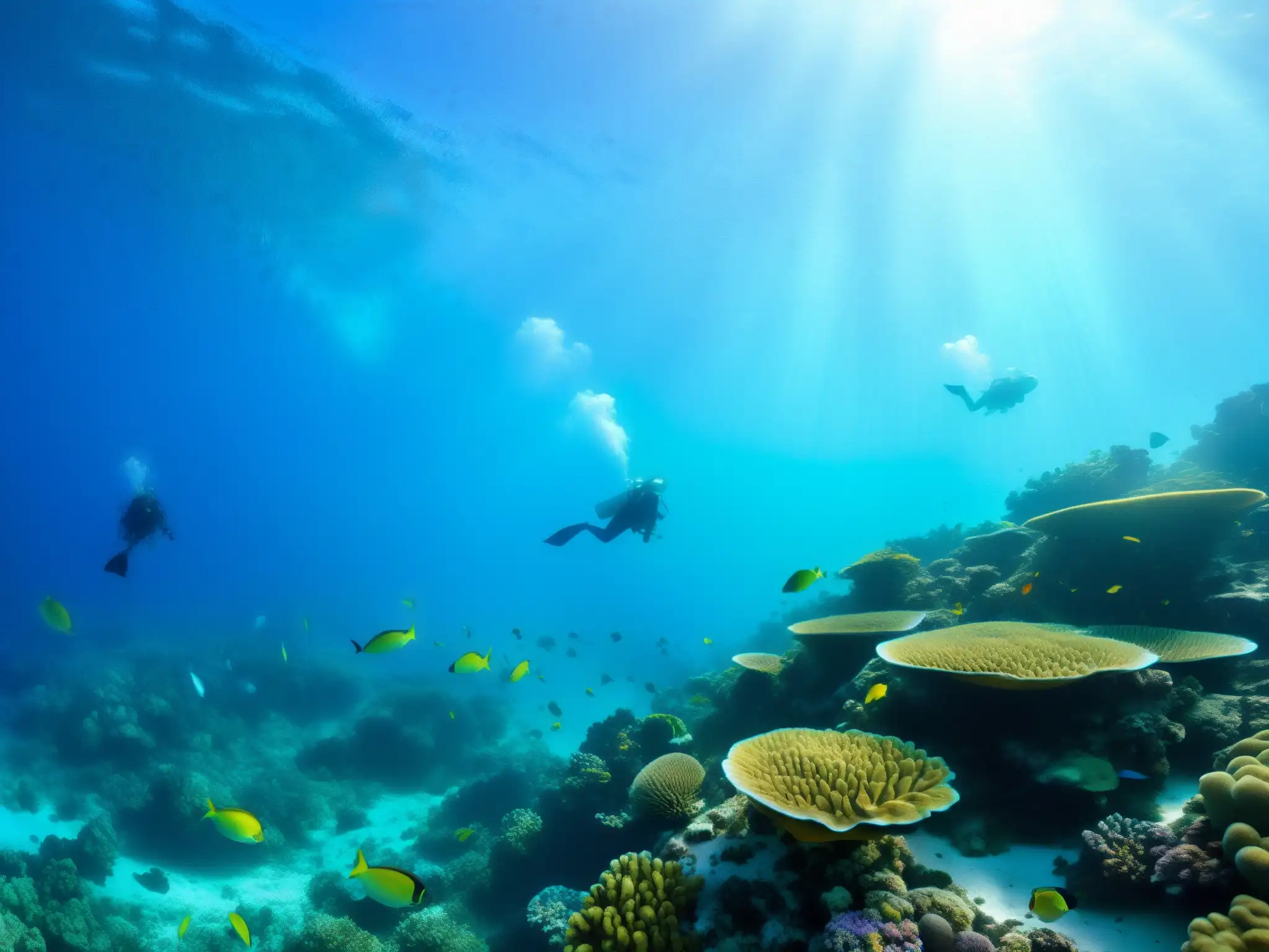 Vista aérea de un vibrante arrecife de coral, hábitat de diversa vida marina