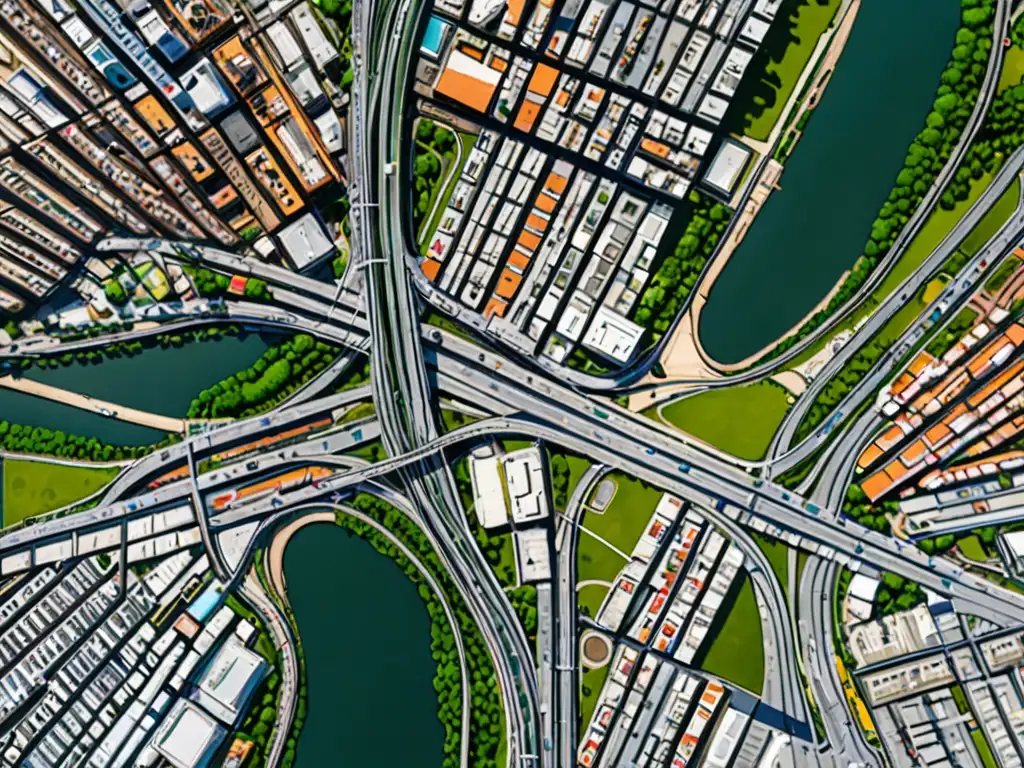 Vista aérea de zona urbana densamente poblada, destacando áreas de riesgo ambiental y la compleja red de calles y edificaciones