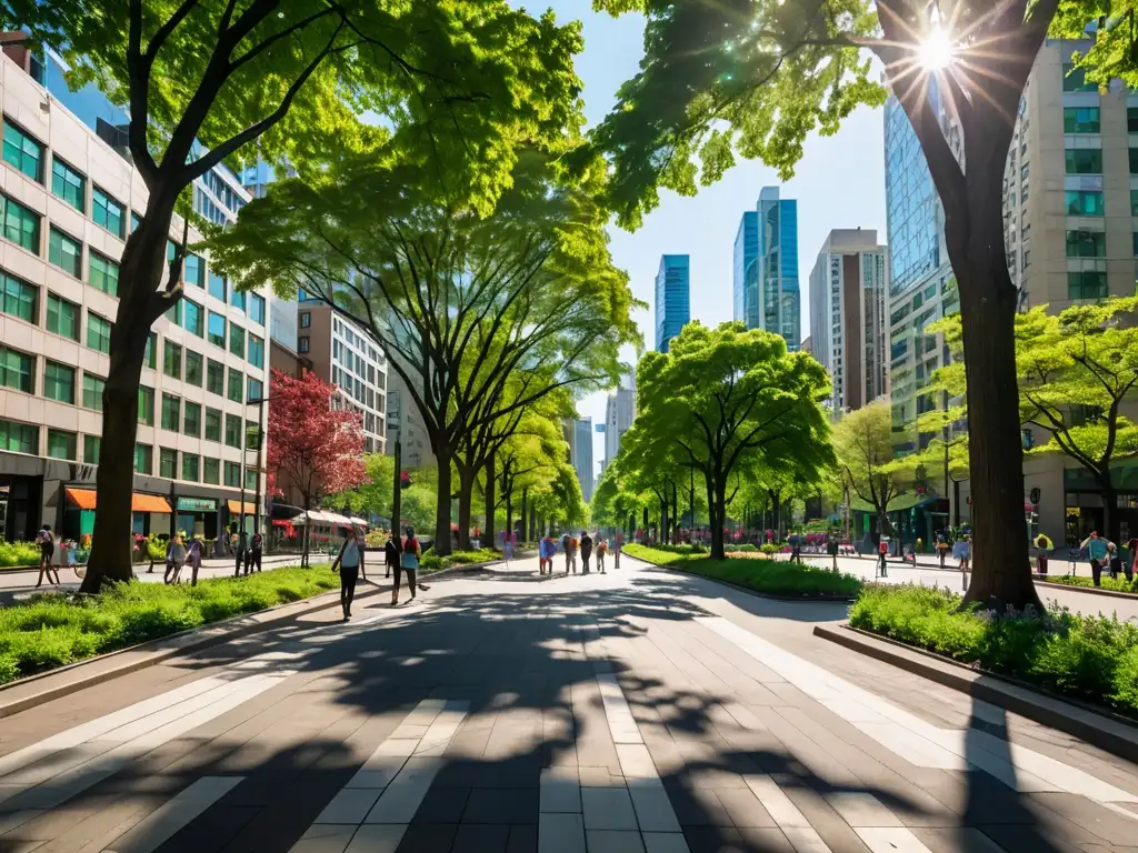 Vista de la ciudad con parque urbano entre rascacielos, destacando la armonía entre desarrollo urbano y áreas verdes