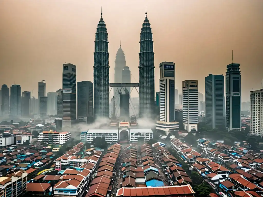 Vista de la ciudad de Malasia con smog, mostrando el impacto real de la contaminación del aire