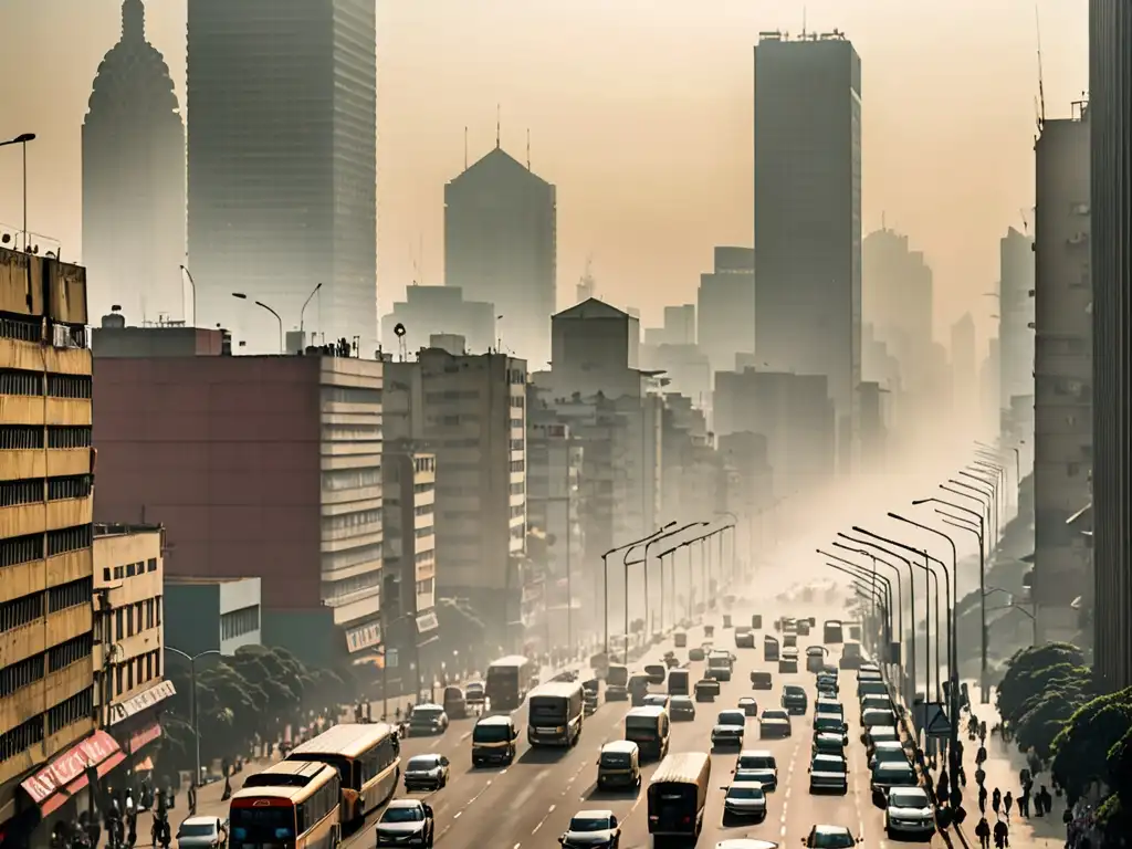 Vista de una ciudad con smog, destacando la urgencia de legislación calidad del aire en grandes ciudades de América del Sur