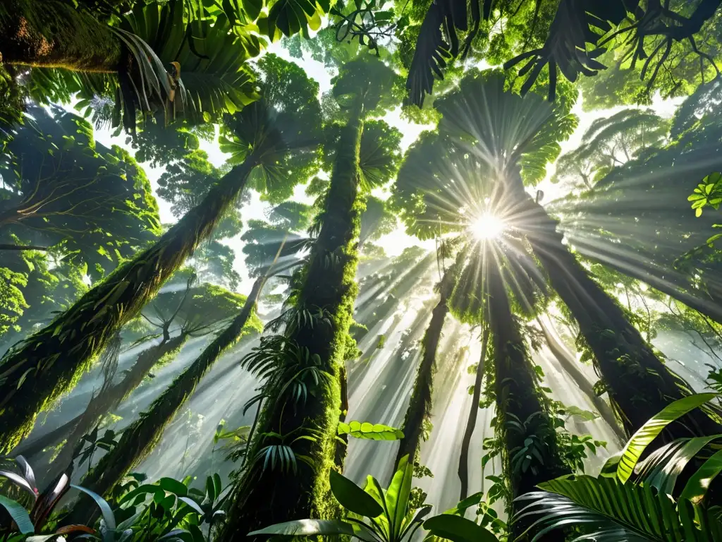 Vista detallada de un exuberante dosel de selva tropical, resaltando la biodiversidad y la necesidad de protección del patrimonio natural global