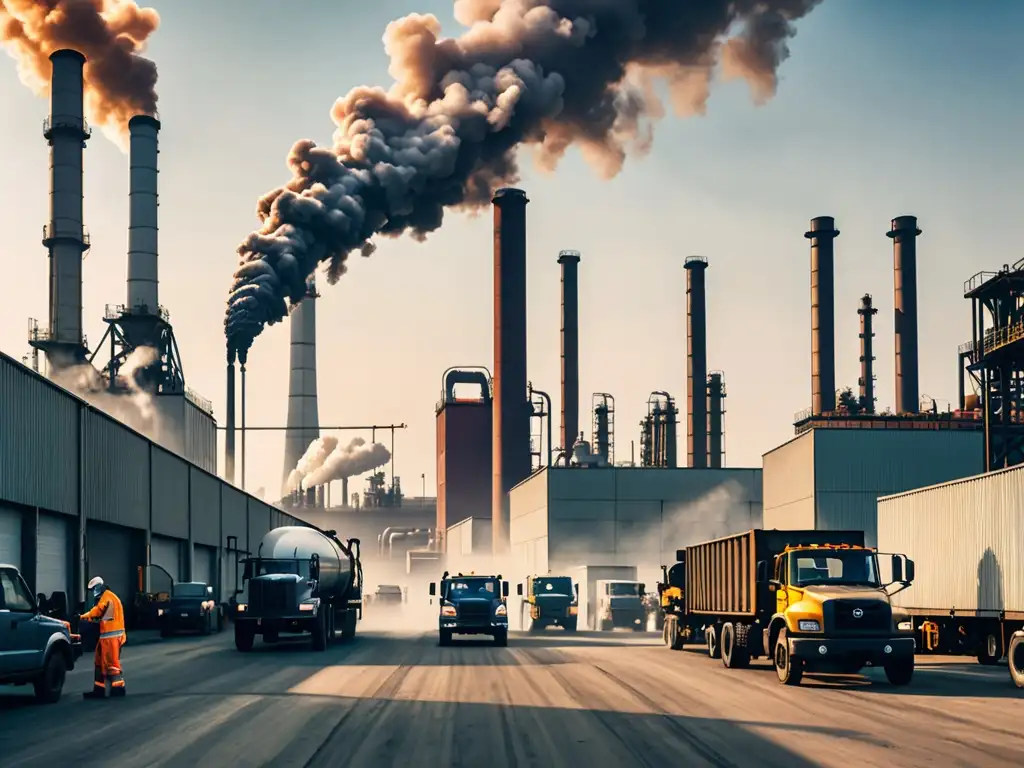 Vista impactante de la cadena de suministro industrial con regulaciones de emisiones en acción