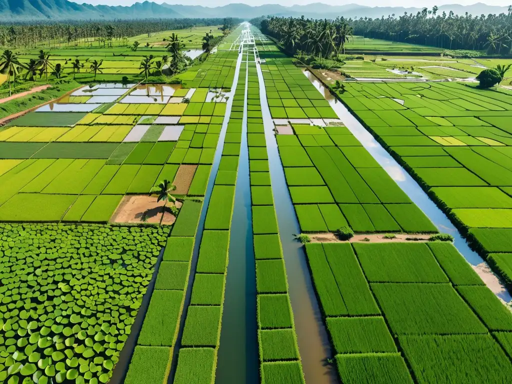 Una vista impresionante de los canales de riego y embalses en Sri Lanka, reflejando el paisaje verde y la labor de los agricultores