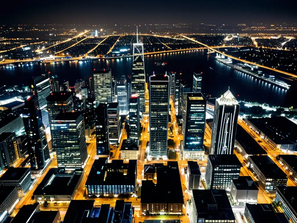 Vista nocturna de la ciudad, mostrando contrastes entre iluminación eficiente y contaminación lumínica