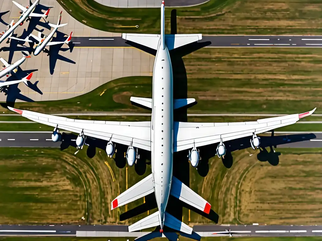 Vista panorámica de aeropuerto con aviones en pista