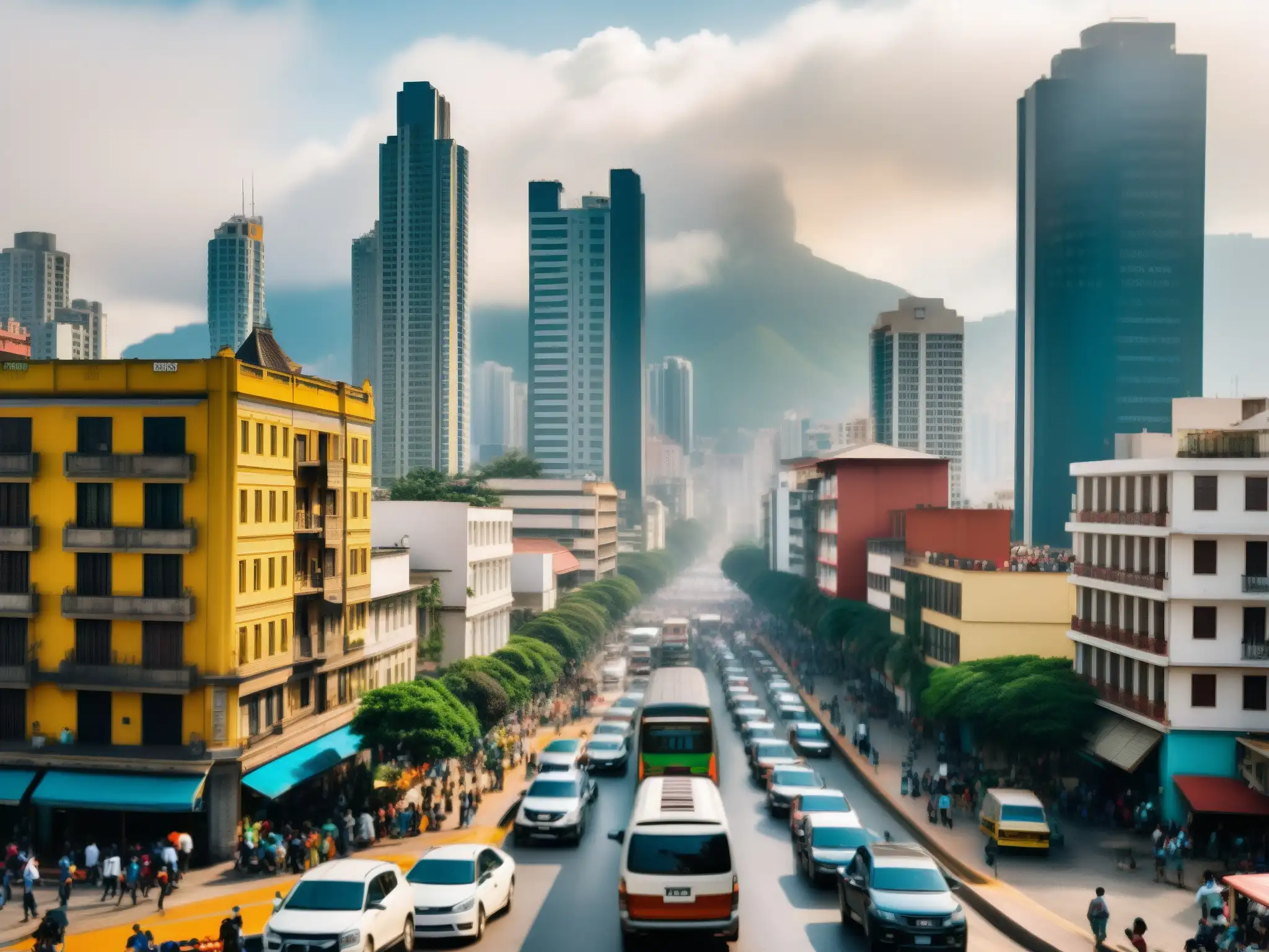 Vista panorámica de una ciudad latinoamericana con edificios modernos y arquitectura tradicional