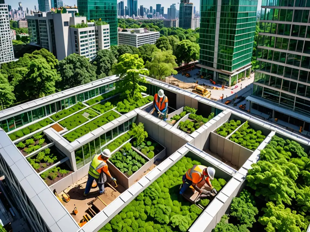 Vista panorámica de la coexistencia entre construcciones modernas y áreas verdes en la ciudad, resaltando la limitación y la integración armónica