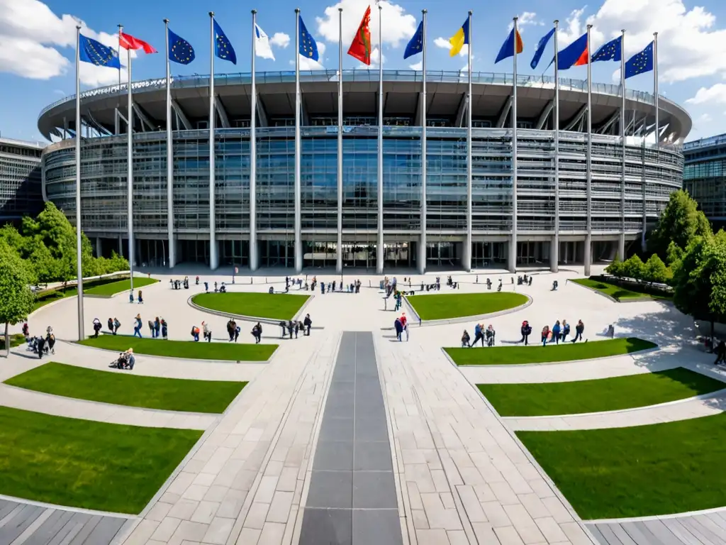 Vista panorámica del Parlamento Europeo en un día soleado