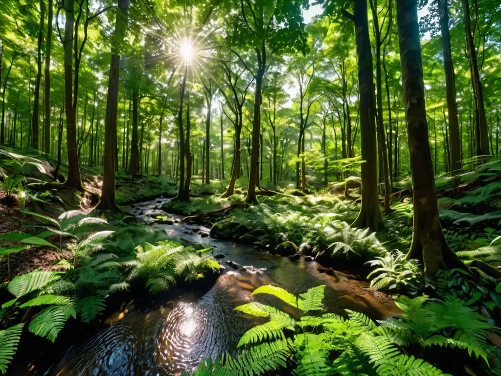 Vista panorámica de un exuberante bosque verde con diversidad de flora y fauna