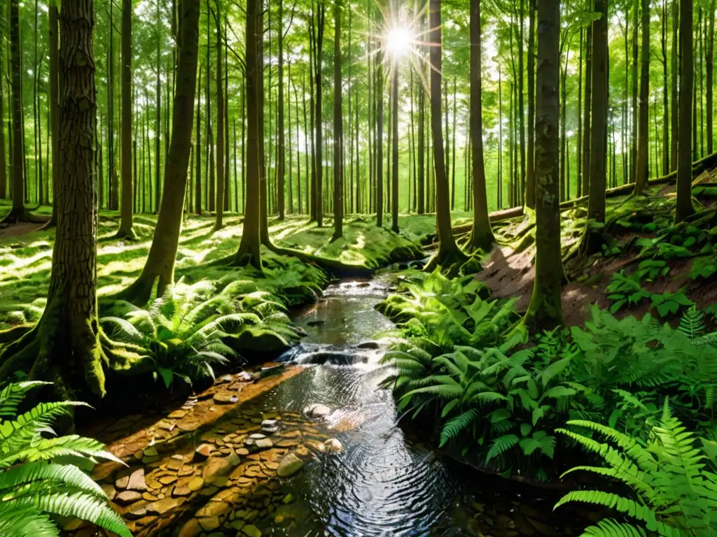 Vista panorámica de un exuberante bosque con árboles altos y verdes