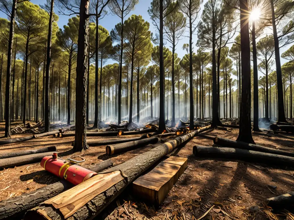 Bosque de España: Diversidad y Prevención de Incendios Vista panorámica de un exuberante y diverso bosque en España, resaltando la necesidad de prevención de incendios forestales y legislación