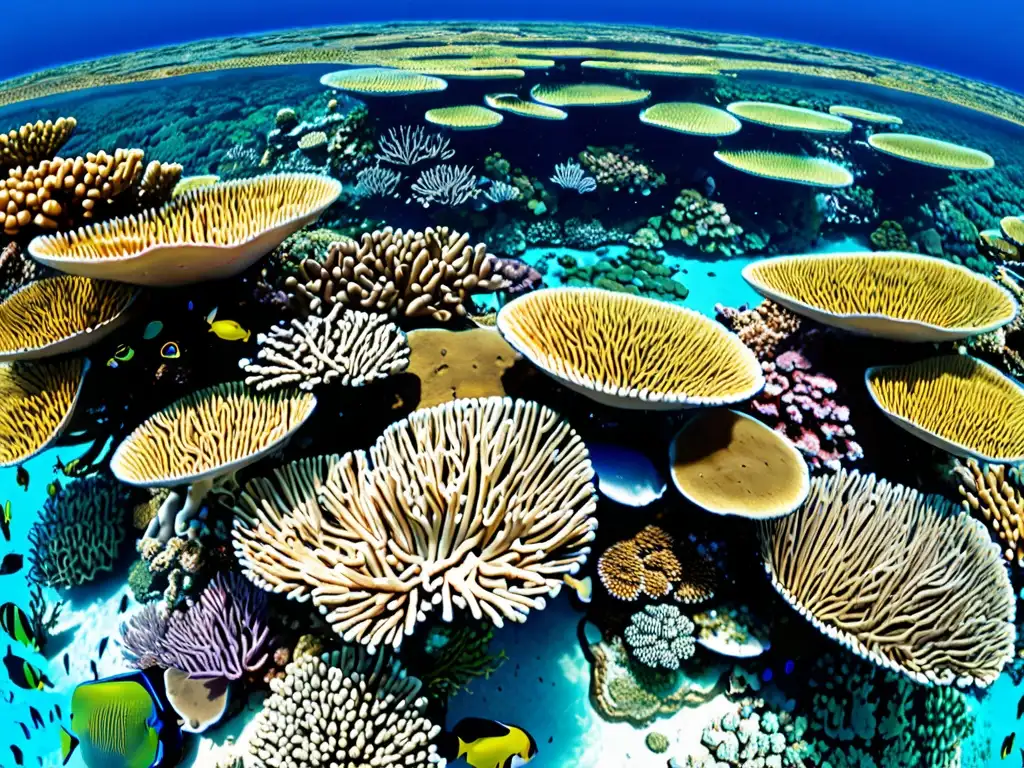 Vista panorámica del Gran Arrecife de Coral en Australia, con formaciones de coral vibrantes y vida marina diversa en aguas turquesa cristalinas