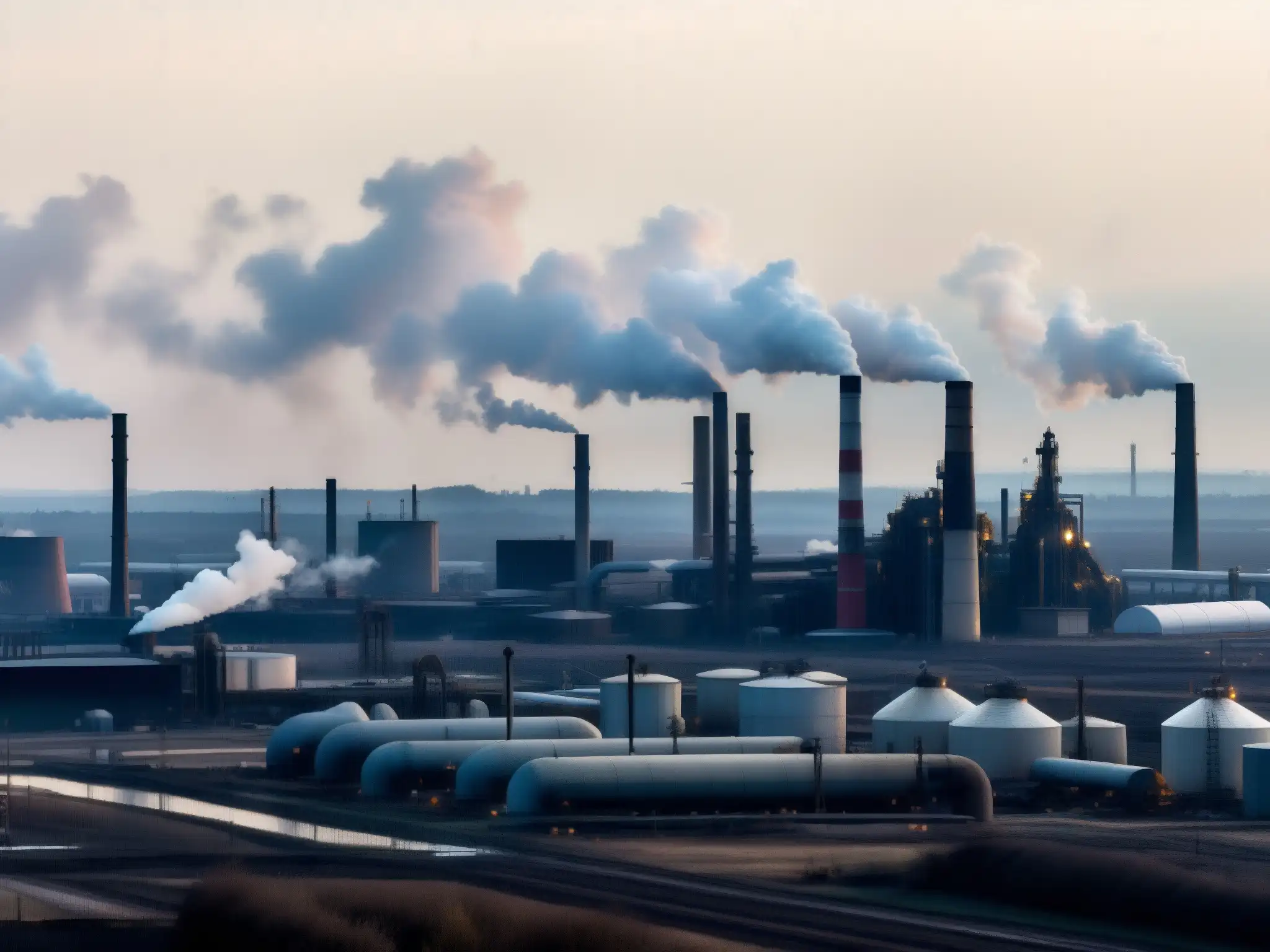 Vista panorámica de una zona industrial con impacto ambiental, mostrando consecuencias legales de la inacción ambiental