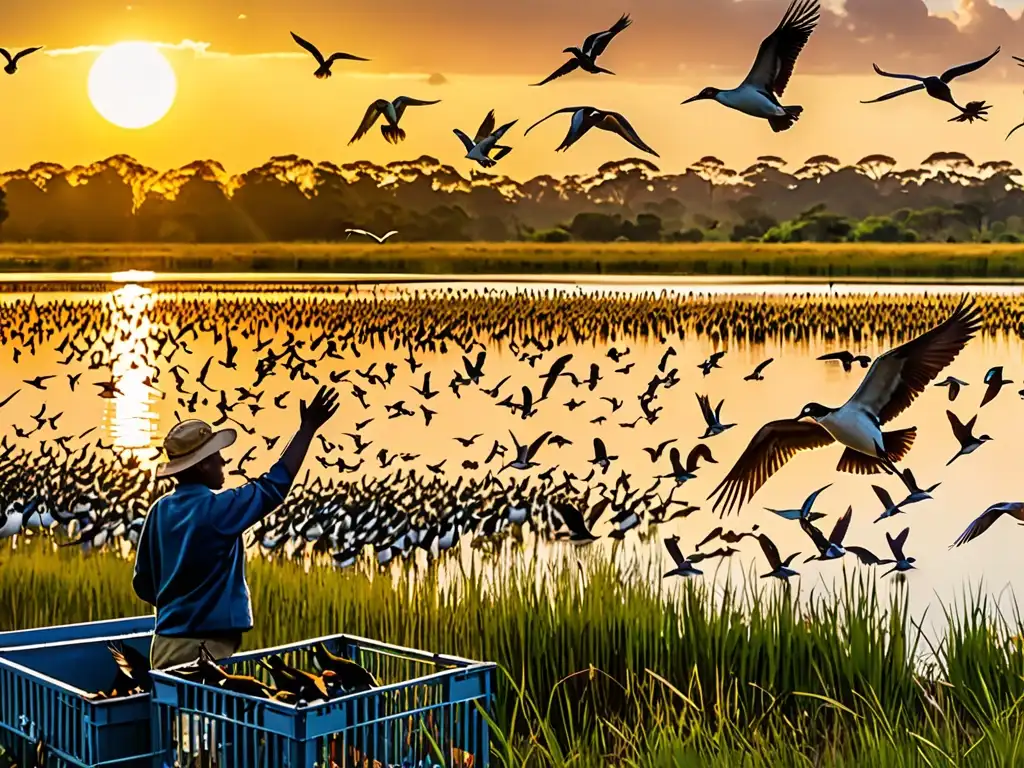 Voluntarios liberan aves migratorias en humedal, mostrando la efectividad de acuerdos internacionales en conservación de especies migratorias