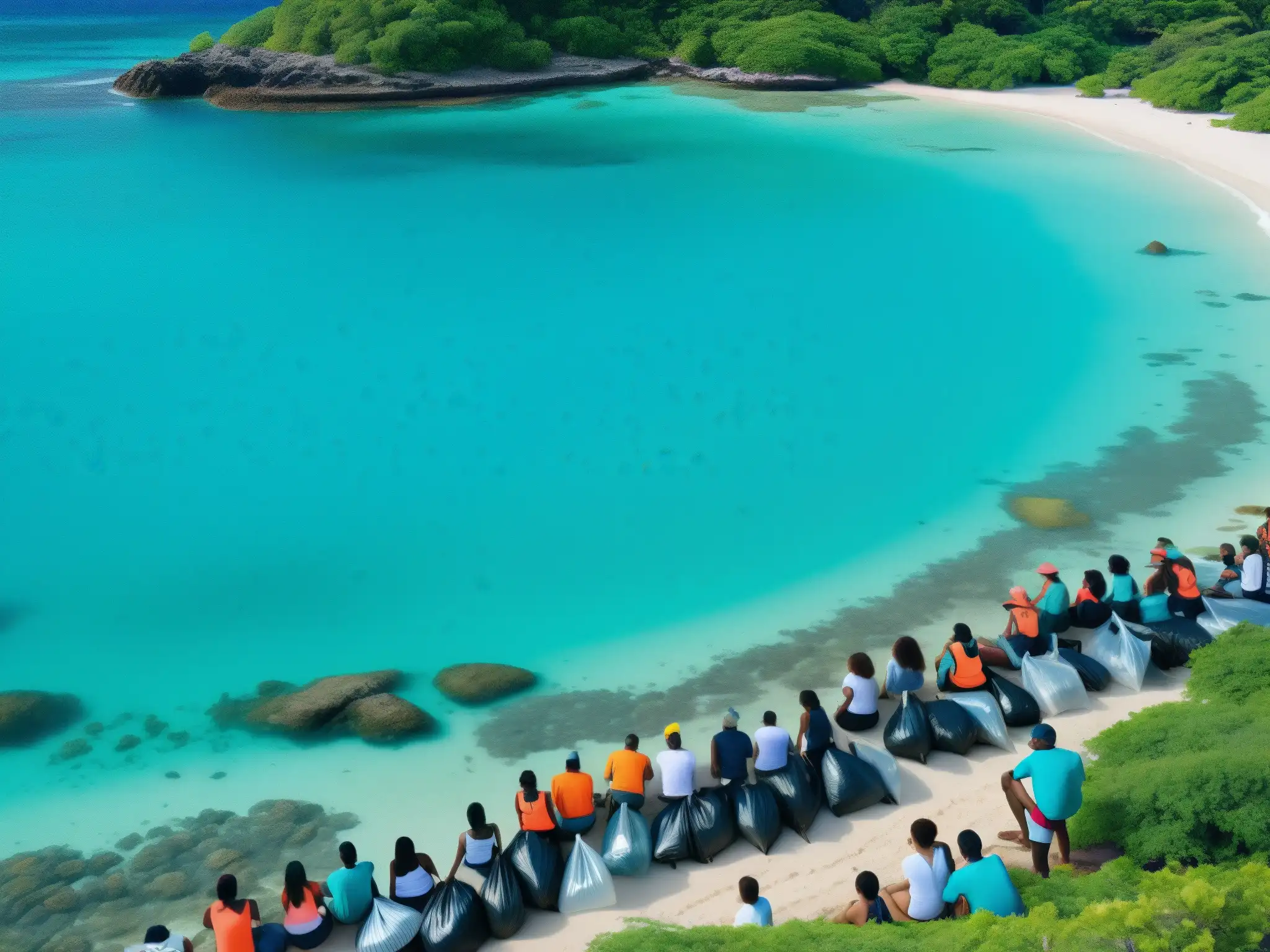 Voluntarios participan en la limpieza de playa, promoviendo la implementación de leyes de conservación marina